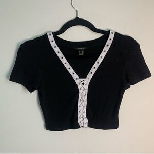 Revamped Black Knit Lace Up Crop Top Size Small